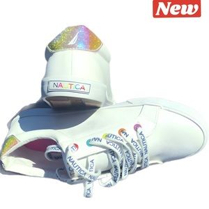 🆕 Nautica Joury Rainbow sparkled white logo sneakers